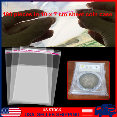 100 Coin Slab Protective Sleeves (10 cmx 7cm) Self adhesive for PCGS NGC B595