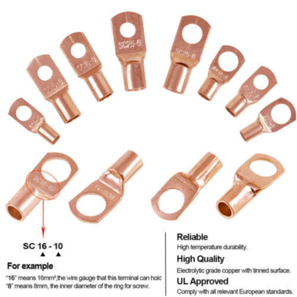 140PCS Cable Lugs Copper Ring Crimp Terminal/Plier Car Battery Wire Connectors