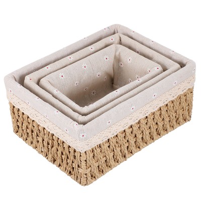  3 Pcs Organizer Basket Rattan Storage Tabletop Multi-purpose Office