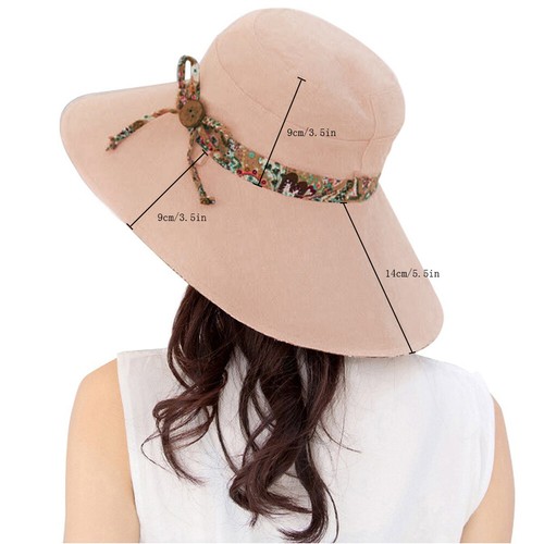 Ladies Girls Summer Big Wide Brim Bucket Sun Hats Floral Bowknot