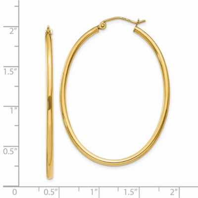 Pre-owned Skyjewelers Real 14kt Yellow Gold Oval Polished Hoop Earring