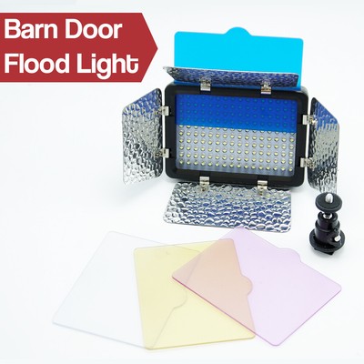 2 PACK Barn Door LED Flood Light Lighting with Gel Filters for Photography