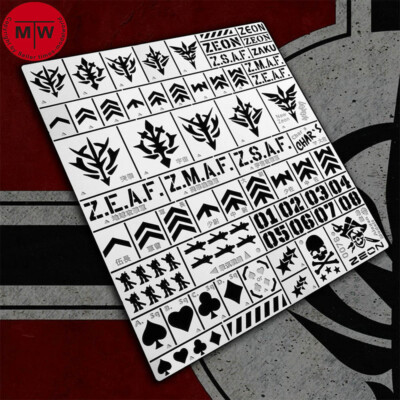 Alexen Zeon Zaku Dom Number Icon Leakage Spray Stencil Template for Gundam Model