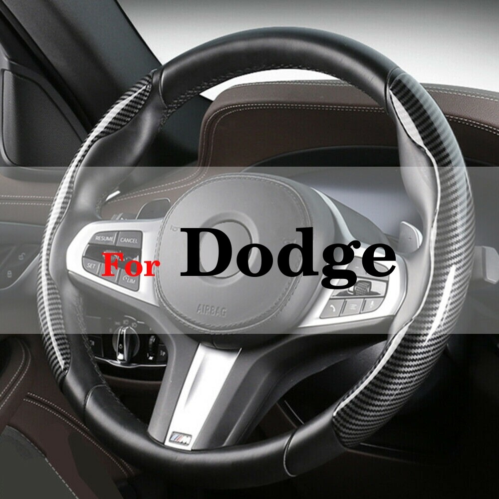 For Dodge Car Auto Steering Wheel Cover Carbon Fiber Non-Slip Accessories 15inch