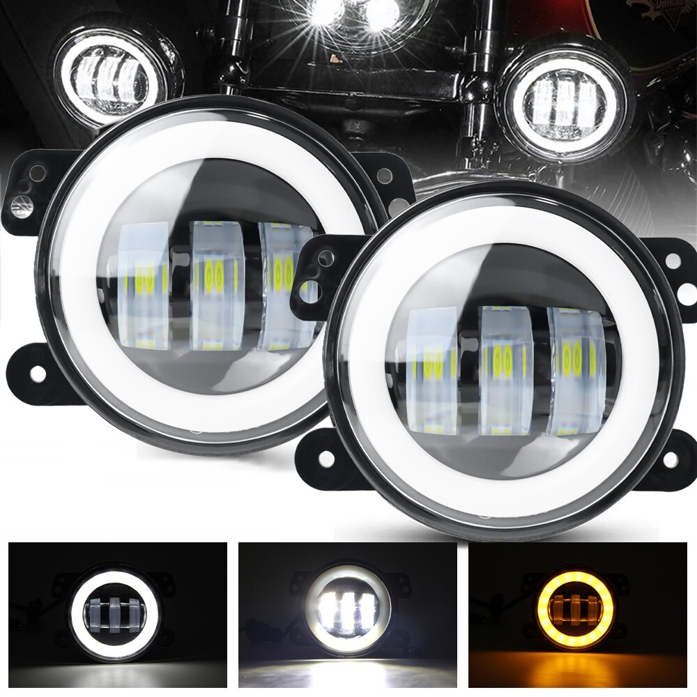 2X DOT 4" inch 60W LED Fog Lights w/Halo DRL For 07-18 Jeep Wrangler JK JKU