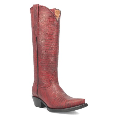 Pre-owned Dingo Athena Lizard Print Snip Toe Cowboy Womens Red Casual Boots Di241-600