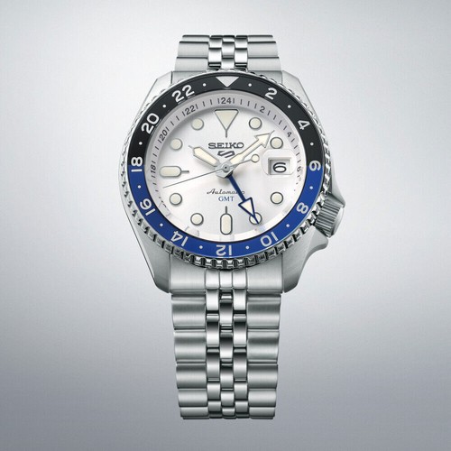 Pre-owned Seiko 5 Sports Ssk033k1 Automatic Gmt Stainless Steel White Dial