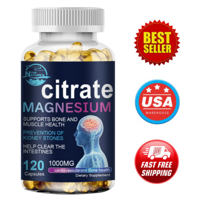 Magnesium Citrate Capsules Extra Strength 1000mg Support Bone & Muscle Health