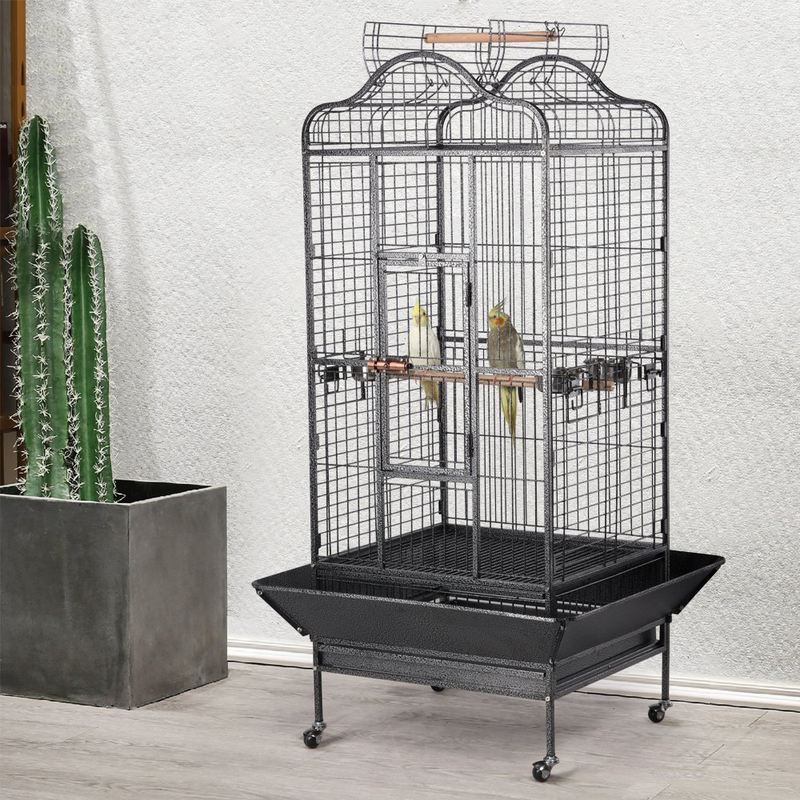 63" Large Parrot Cage with Open Playtop Metal Rolling Bird Cage for African Grey