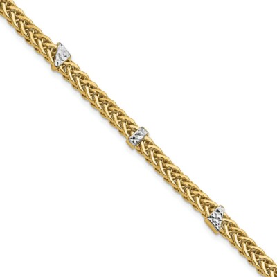 Pre-owned Superdealsforeverything Real 14kt & White Rhodium Polished Diamond Cut Flat Wheat Bracelet
