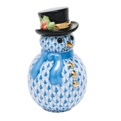 HEREND,  SNOWMAN,  BLUE FISHNET #VHB-05290, NEW, MINT & BOX!