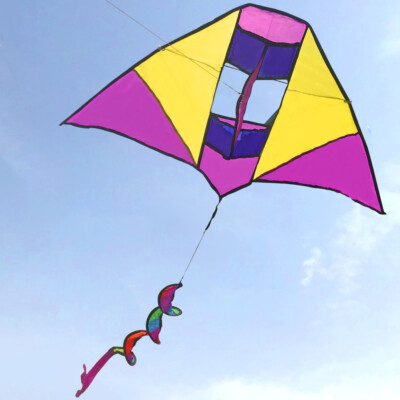 Yellow-purple 43in Spiral Tail 3D Triangle Kite delta kite box Outdoor fun Sport