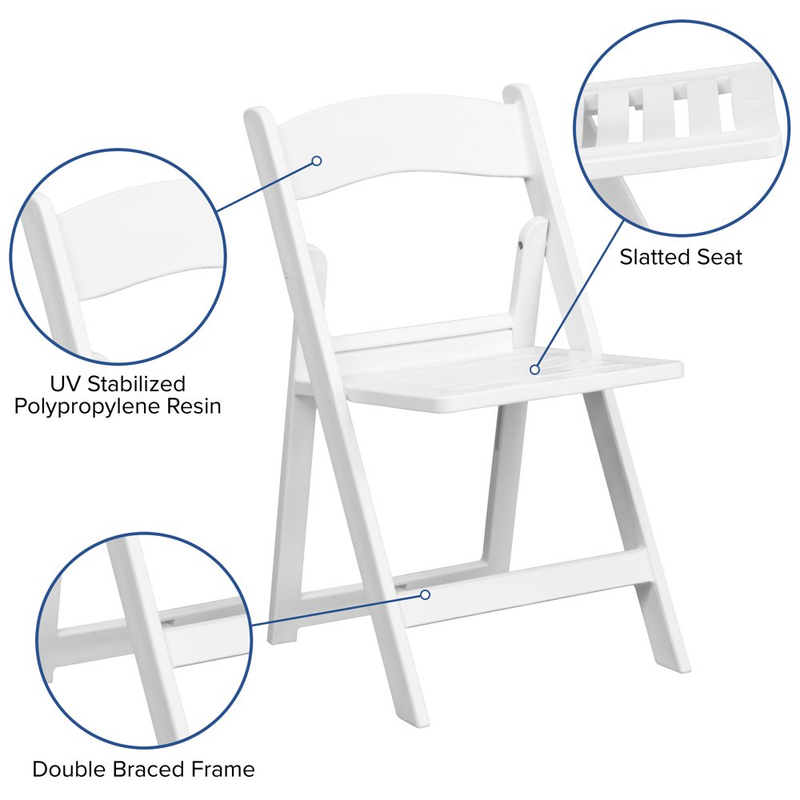 2 Pack HERCULES Series 1000 Lb. Capacity White Resin Folding Chair with Slatted