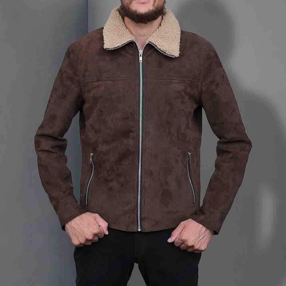 Pre-owned Handmade The Walking Dead Rick Grimes Cosplay Suede Leather Jacket Brown Color