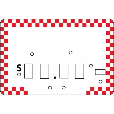 HUBERT Pricing Dial Tag Red Checked Plastic - 2 1/2''H x 4''L