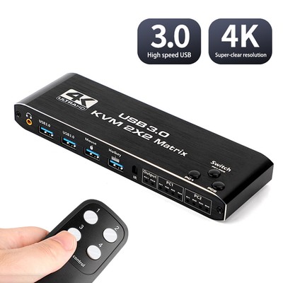 HDMI Matrix Switch 2x2 4K HDMI Matrix Switcher Splitter 2In 2 Out Box Extractor