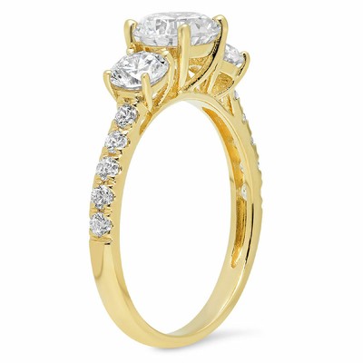 Pre-owned Pucci 2.10 Ct Three Stone With Accent Ring Engagement Wedding Band 14k Yellow Gold In D