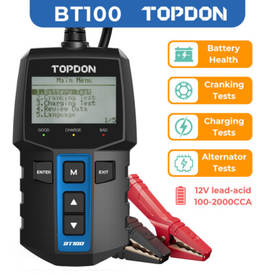 2024 TOPDON BT100 Car Battery Tester 12V Load Tester 100-2000CCA Auto Alternator