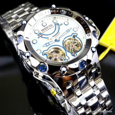 Pre-owned Invicta Reserve Venom Fusion Double Open Heart Automatic Steel Mop Watch