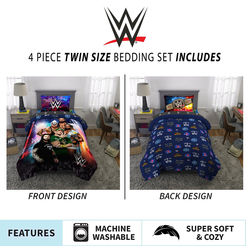 WWE Bed in a Bag Twin Size 4-Pieces Bedding Set Comforter and Sheets Kids Gift
