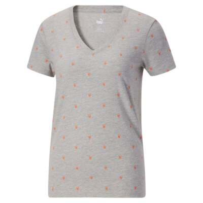 

Puma VNeck Short Sleeve Halloween TShirt Женские серые повседневные топы 671706-04, Grey