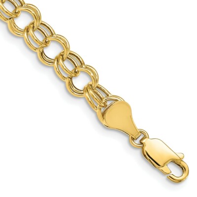 Pre-owned Skyjewelers Real 14k Yellow Gold Hollow Double Link Charm Chain Bracelet; 8 Inch
