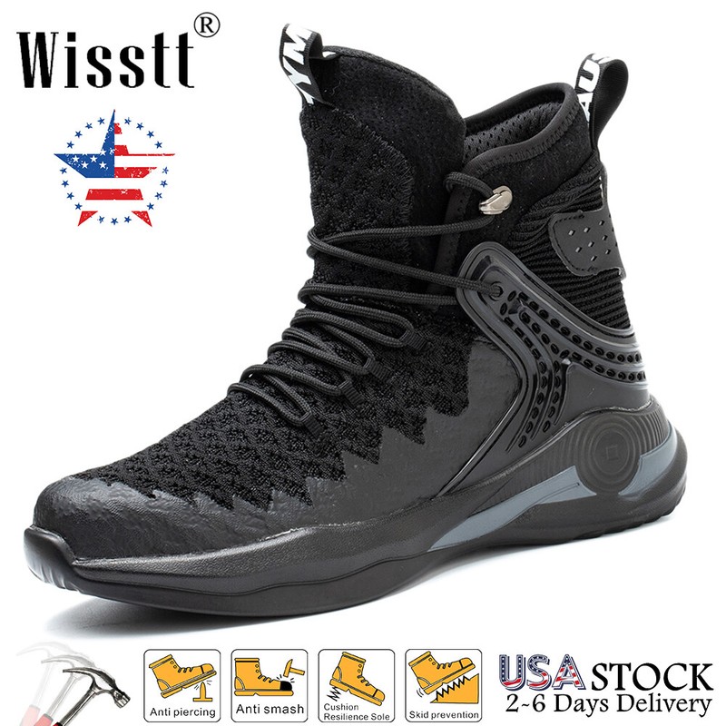 S Sneaker Work Boots Indestructible Waterproof Steel Toe Safety Shoes Black