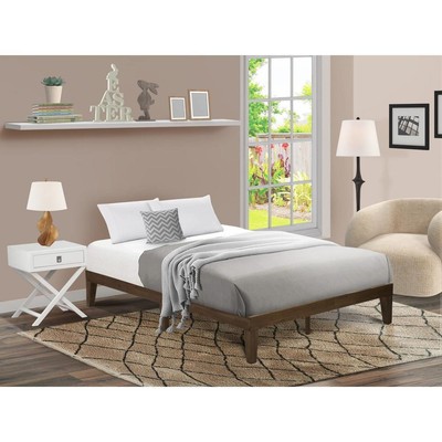 East West Furniture Queen Platform Bed Frame with 4 Solid Wood Legs and 2...