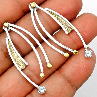 Two Tone Unique - Sky Blue Topaz 925 Sterling Silver Earrings Jewelry E-1141