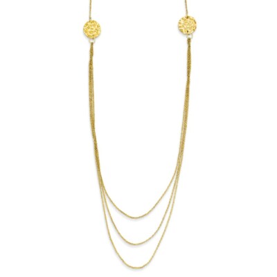 14k Yellow Gold 3 Layer Rope Chain Texture Side Circles W/ 2in Ext Necklace 1mm