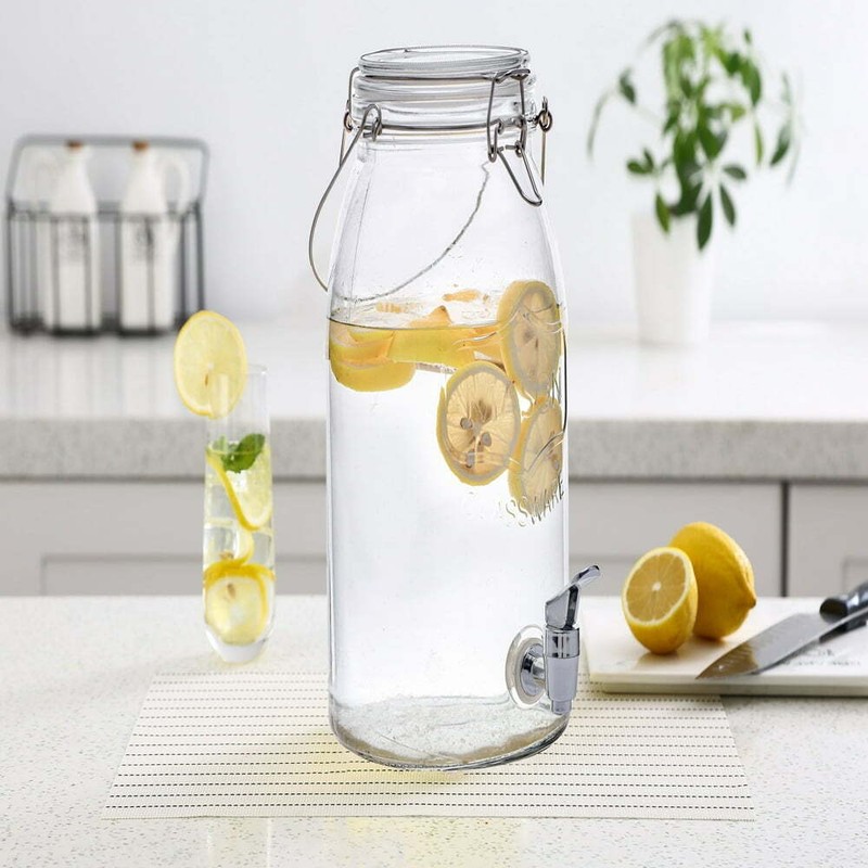 Clear Glass Beverage Dispenser Jar Leak Proof Spigot In/Outdoor Pitcher Jug