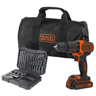 BLACK+DECKER 18V Hammer Drill x1 1.5 Ah battery x32 Accy kit+Softbag BCD700S32Q-