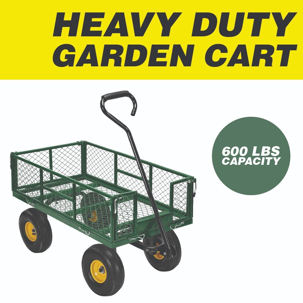 Omni Tool Heavy Duty Steel Garden Cart, Removable Mesh Sides, 600 lb Capacity