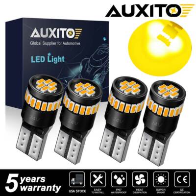 AUXITO 4X LED Amber 168 194 921 License Parking Marker Light Bulbs 2825 175 T10