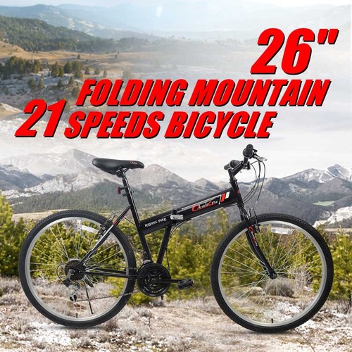 26" Folding Mountain Bike 21 Speeds Bicycle Shimano Gear Foldable Hybrid Sport
