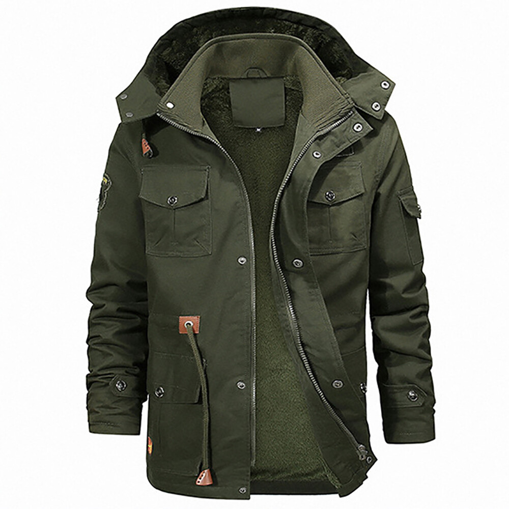 Men Hooded Thick Fleece Zip Long Sleeve Coat Winter Warm Jacket Parka Outwear US