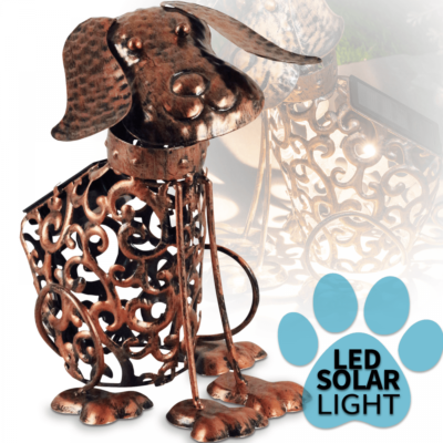 Solar Power LED Silhouette Dog Garden Ornament Metal Outdoor Light Decor Rustic