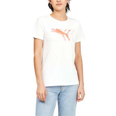 

Puma Cat Overlap Crew Neck Short Sleeve TShirt Womens Size  Casual Tops 67136, Белый