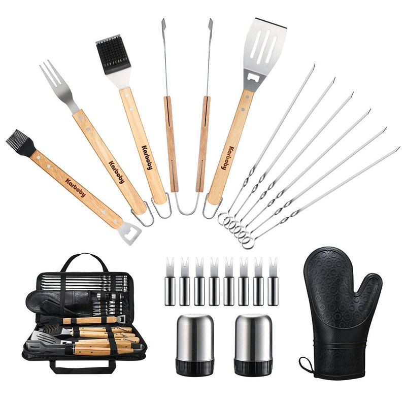 23tlg Edelstahl Grill Werkzeuge Set BBQ Grillzange Grillhandschuhe BBQ Zubehör