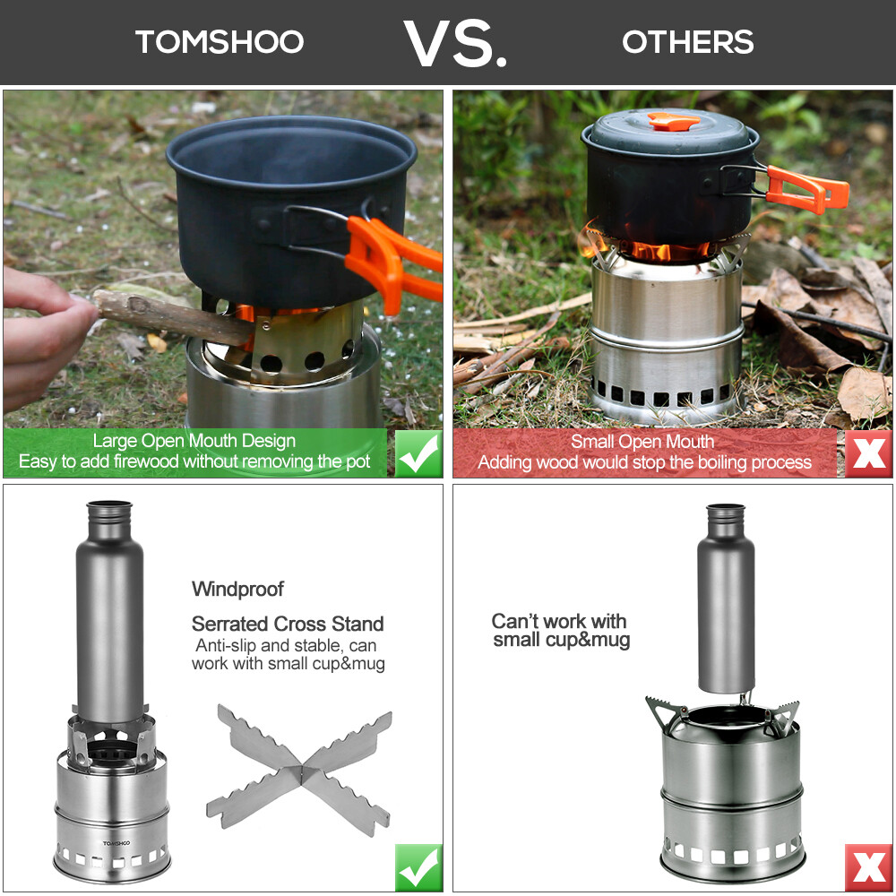 TOMSHOO Camping Wood Stove Stainless Steel Alcohol Stove fr Outdoor Camping V8W5