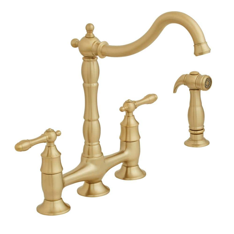 Lyndhurst 2-Handle Bridge Kitchen Faucet with Side Sprayer in Matte Gold