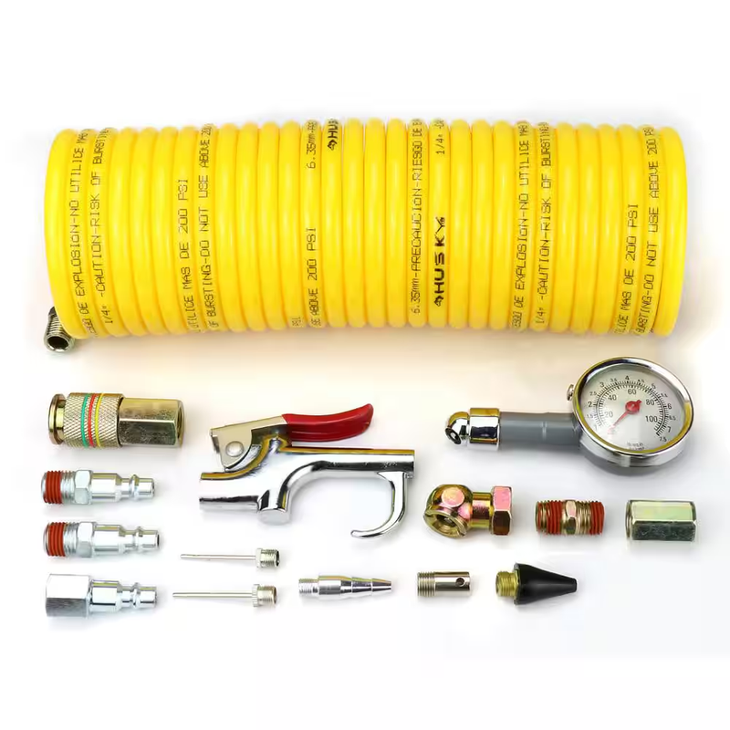 Husky Air Hose Kit 25Ft Recoil Nylon 15pc Compressor Accessory Set Durable Steel