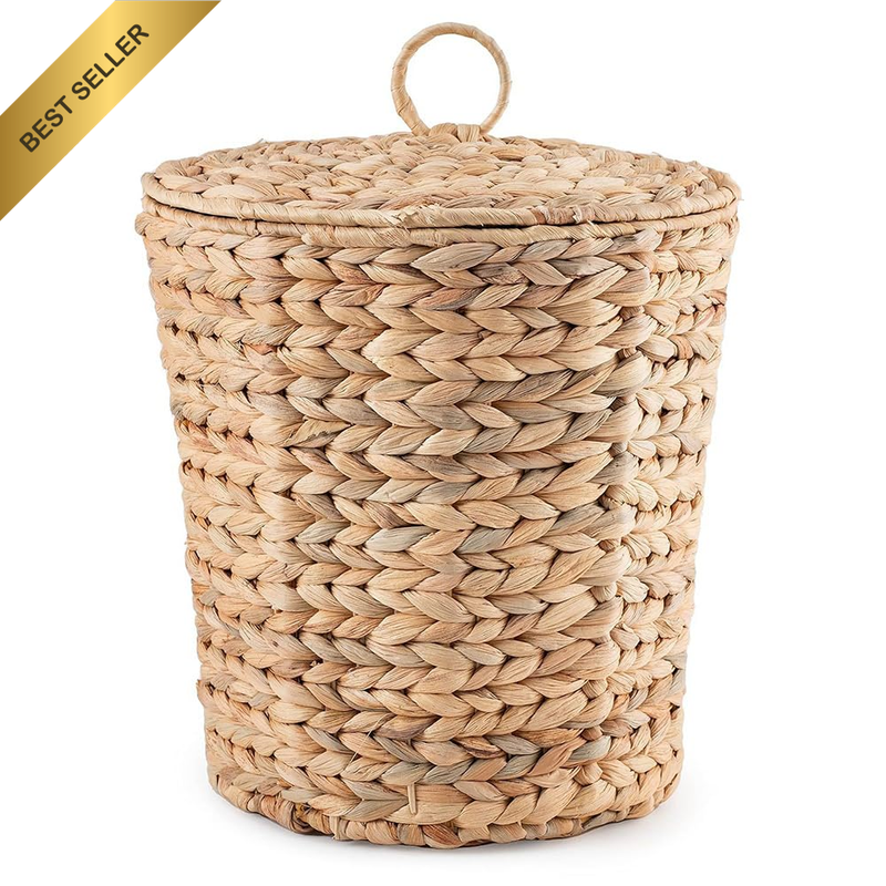 Wicker Trash Cans, Clothing Woven Baskets, Woven Trash Basket with Lid, round Wi