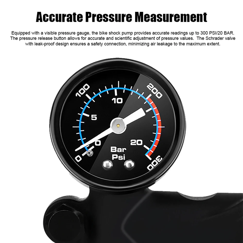 Bike Shock Pump with Pressure Gauge 0-300PSI/20BAR High Pressure Air Pump Schrad
