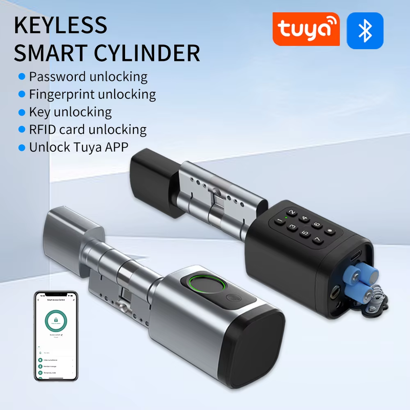 Tuya APP Fingerprint Cylinder Smart Door Lock Electronic Digital RFID Keypad Cod