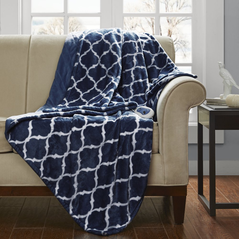 Electric Heated Throw Blanket Oversized Indigo Soft Plush Auto Shutoff 60