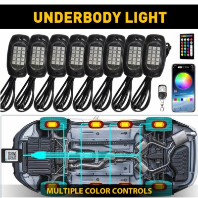  8PCS RGB LED Rock Light Set For Off-Road Underglow Foot Wheel Well Light Truck