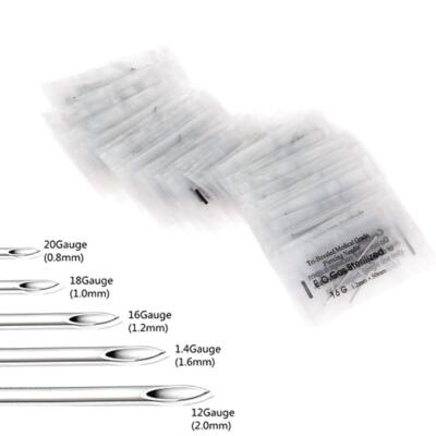 100x 2'' EOS Gas Sterilize Body Piercing Straight Needle 12G 14G 15G 16G 18G 20G
