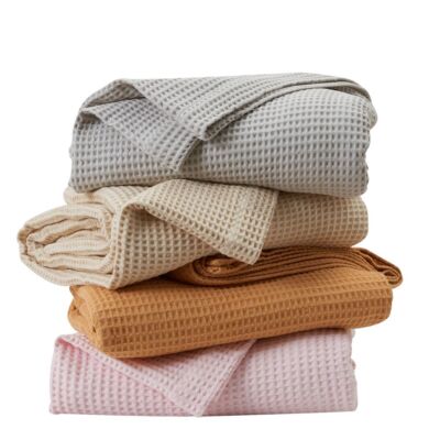 Great Bay Home 100% Cotton Waffle Weave Blanket King Oatmeal
