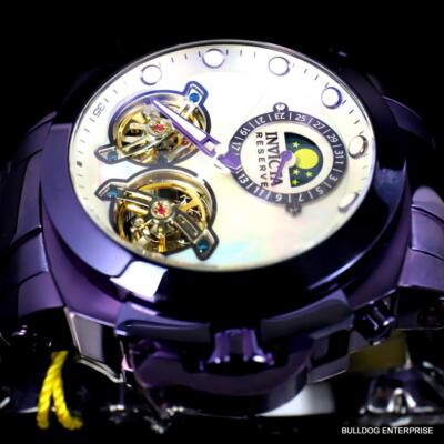 Pre-owned Invicta Man Of War Double Open Heart Automatic Moon Phase Mop Purple Watch